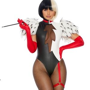 Fashion Nova Black and White Bodysuit with Red Accents